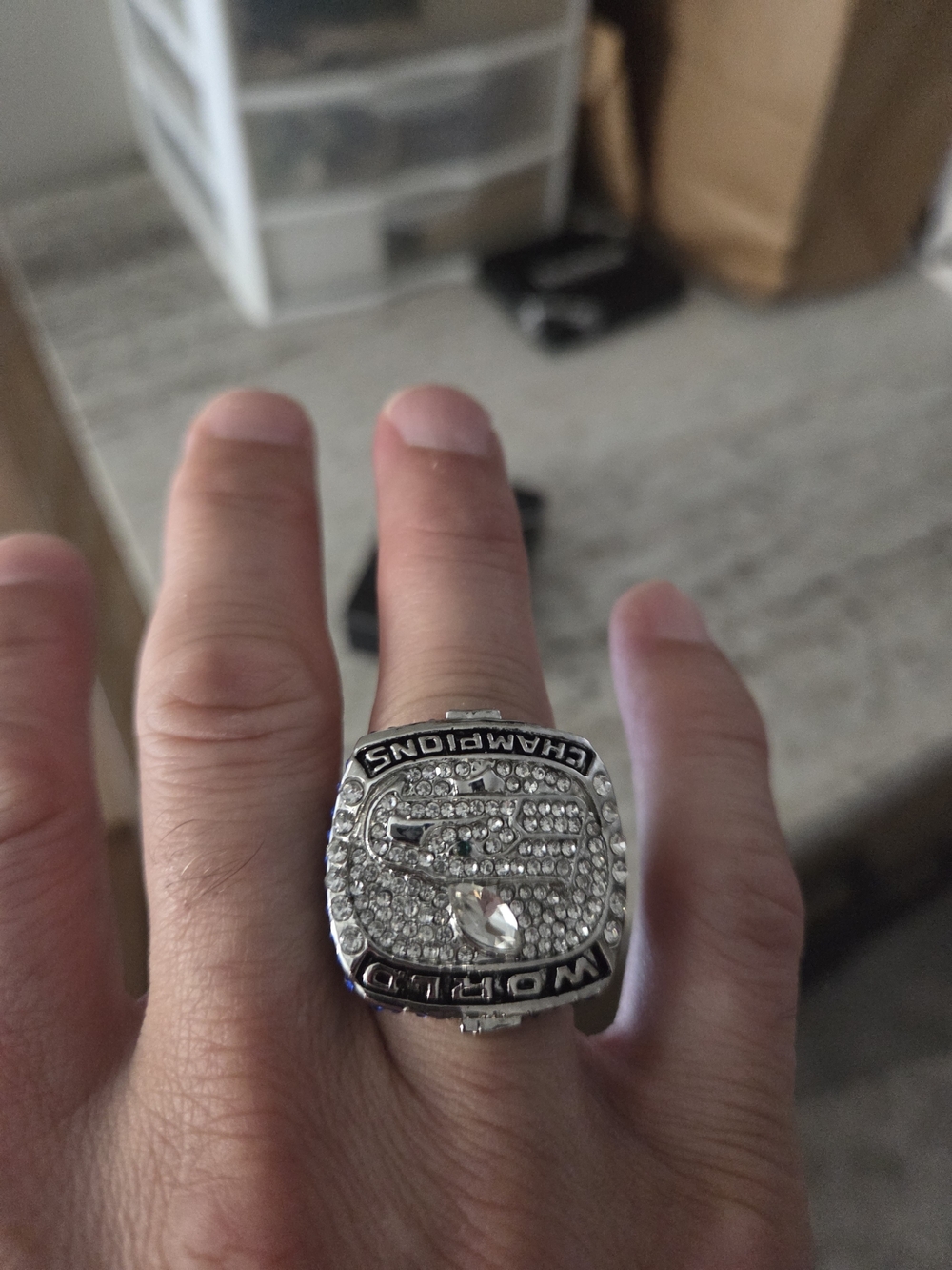 Champions World Ring Style Crystal Statement Ring - Silver